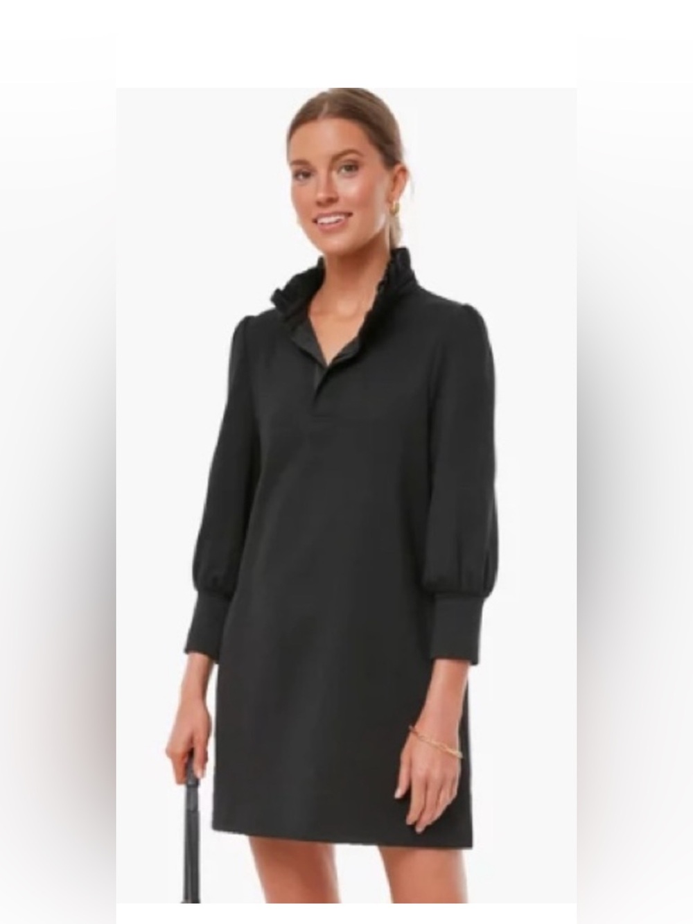 Pomander Place Black Charlotte Ruffled-Collar Shirt Dress